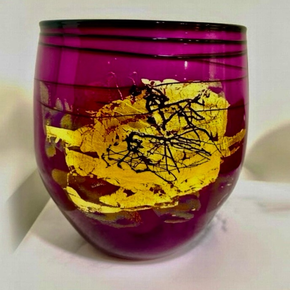 VTG ~ 22K Gold GARY ZACK VIOLET ~ Hand Blown Vase.